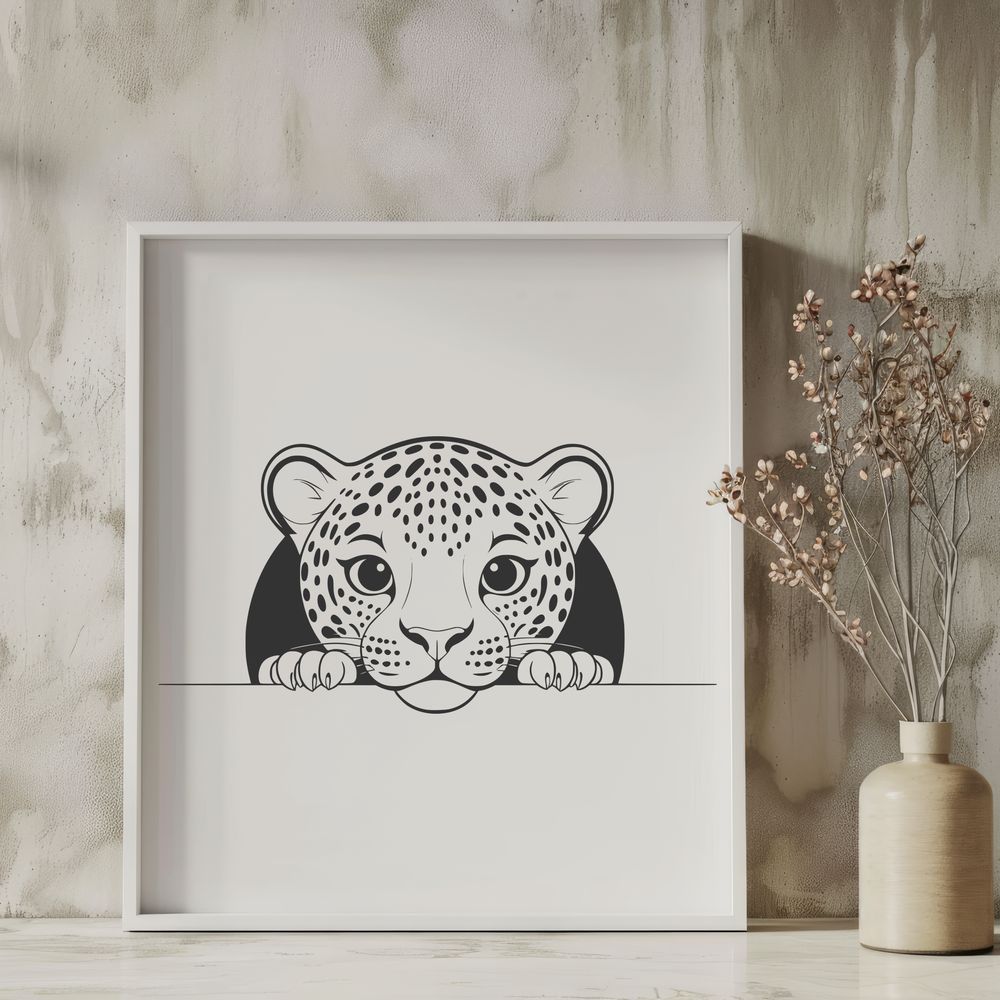 Wildlife SVG Icon A sleek big cat with a distinctive spotted coat, peeking out from behind foliage.