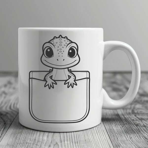 A small reptile with scales peeking out from a pocket or pouch.