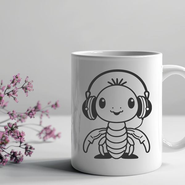 Vector Lobster Design with Headphones A colorful illustration of a sea creature with headphones, depicted in vector format.