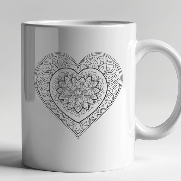 A colorful geometric design featuring an intricate heart pattern made up of interconnected shapes.