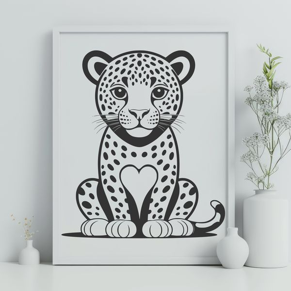 Whimsical Jaguar Illustration Vector illustration of a jaguar with love hearts surrounding it.