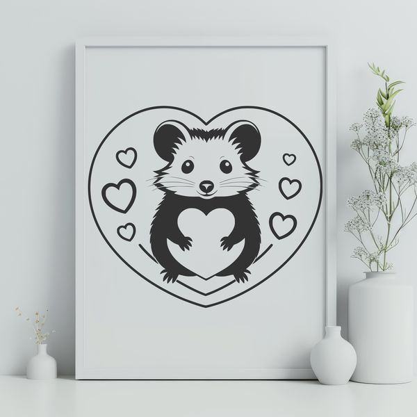 Possum Silhouette with Love Hearts A digital illustration of a possum with love hearts surrounding it, suitable for various applications.