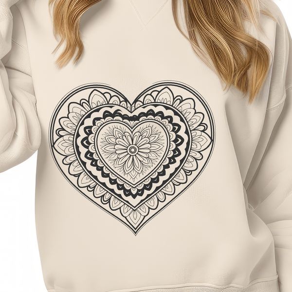 A colorful mandala design in the shape of a heart, perfect for personal projects or commercial applications.