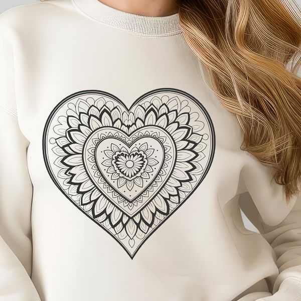 A geometric patterned heart designed as a mandala, suitable for digital projects.