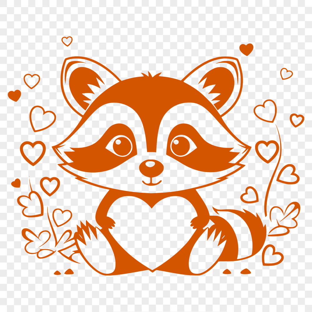 Adorable Raccoon Design with Hearts A cute raccoon illustration featuring love hearts.