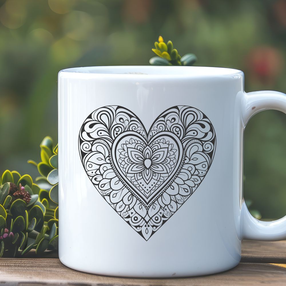 Colorful Vector Design Love Symbol A colorful mandala design featuring a heart shape with intricate patterns and lines, created using vector art.