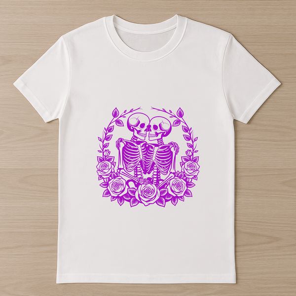 Love Skeletons with Floral Arrangements A romantic illustration of love skeletons amidst floral arrangements, ideal for Valentine's Day designs.