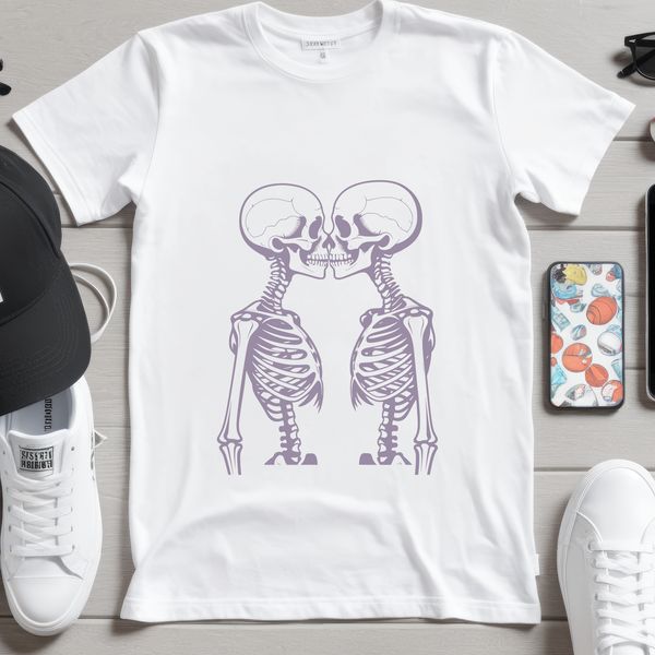 Skeleton Lovebirds Silhouette A pair of skeleton figures holding hands in a romantic pose, suitable for Valentine's Day decorations.