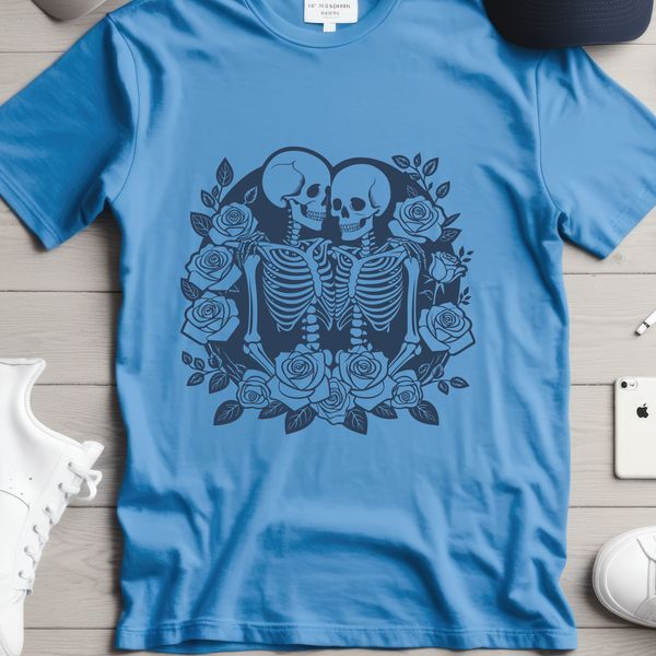 Beautiful Floral Skeleton Design A romantic cartoon skeleton surrounded by flowers, ideal for Valentine's Day decoration or gift.