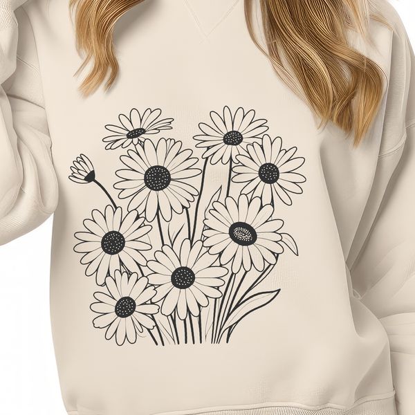White and Yellow Daisy Design A colorful illustration of a daisy flower with white petals and yellow center.