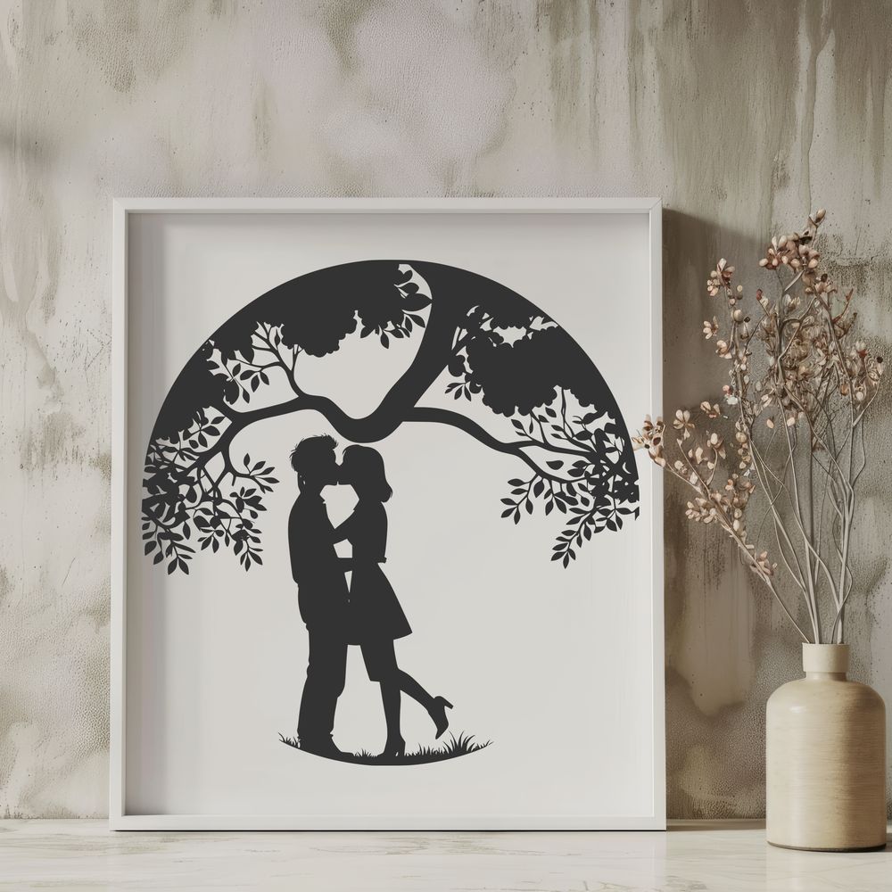 Love Entwined Tree Design An SVG design of a romantic tree with leaves and roots entwined in a loving gesture, ideal for various creative projects.