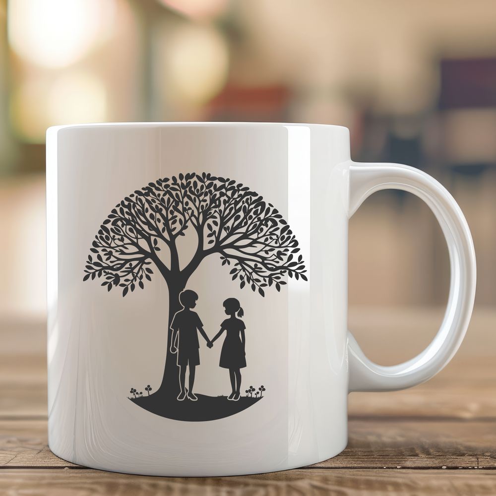 Romantic Tree Design for Crafting A vector graphic design featuring a romantic tree with embracing branches, ideal for craft projects or digital templates.