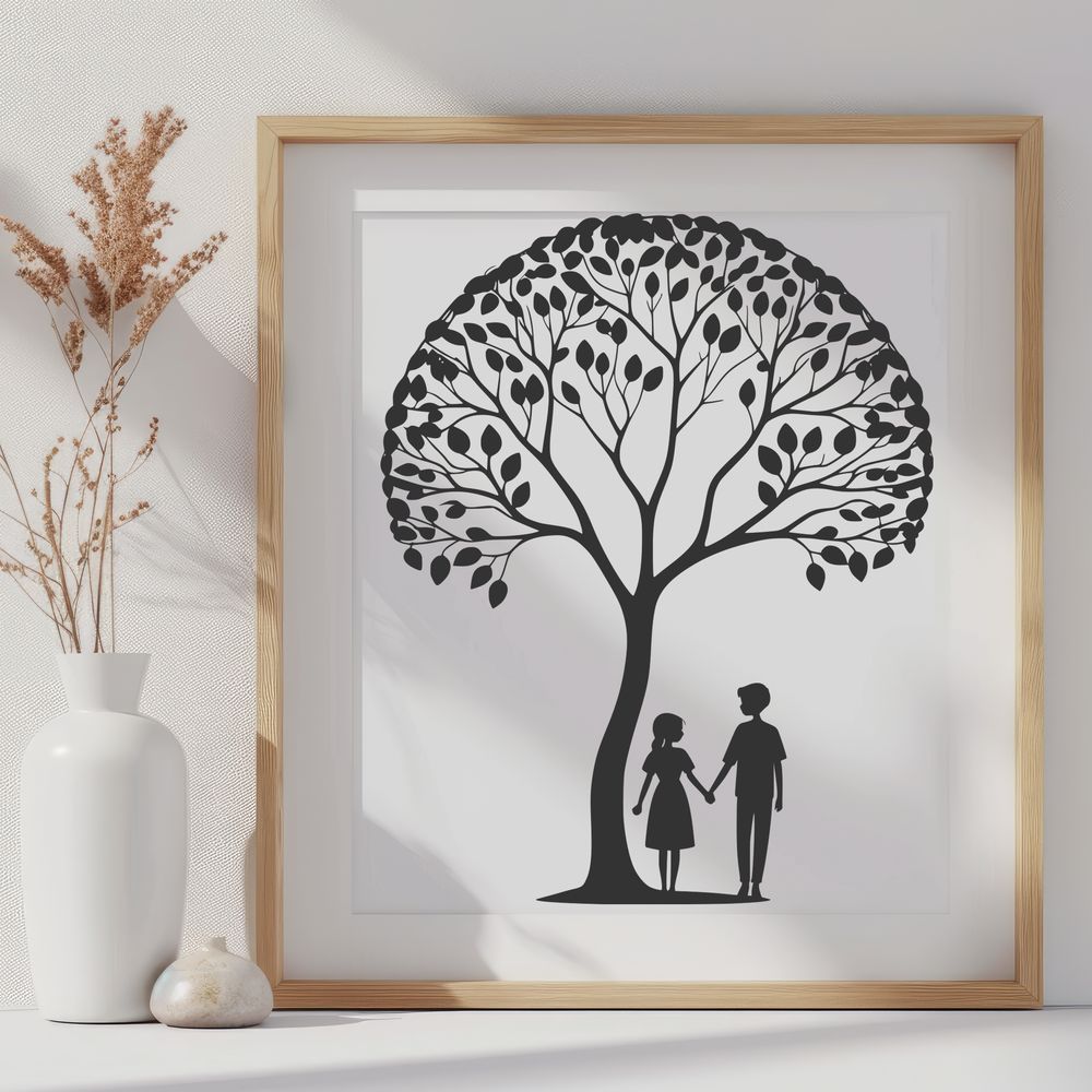 Embracing Trees Symbolism An ornate vector design featuring a pair of trees embracing each other as a symbol of eternal love.