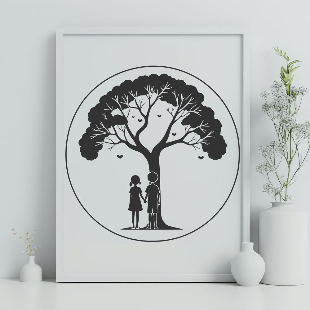Intertwined Love Tree Icon A stylized illustration of a tree with intertwined branches forming a heart shape, suitable for Valentine's Day designs.