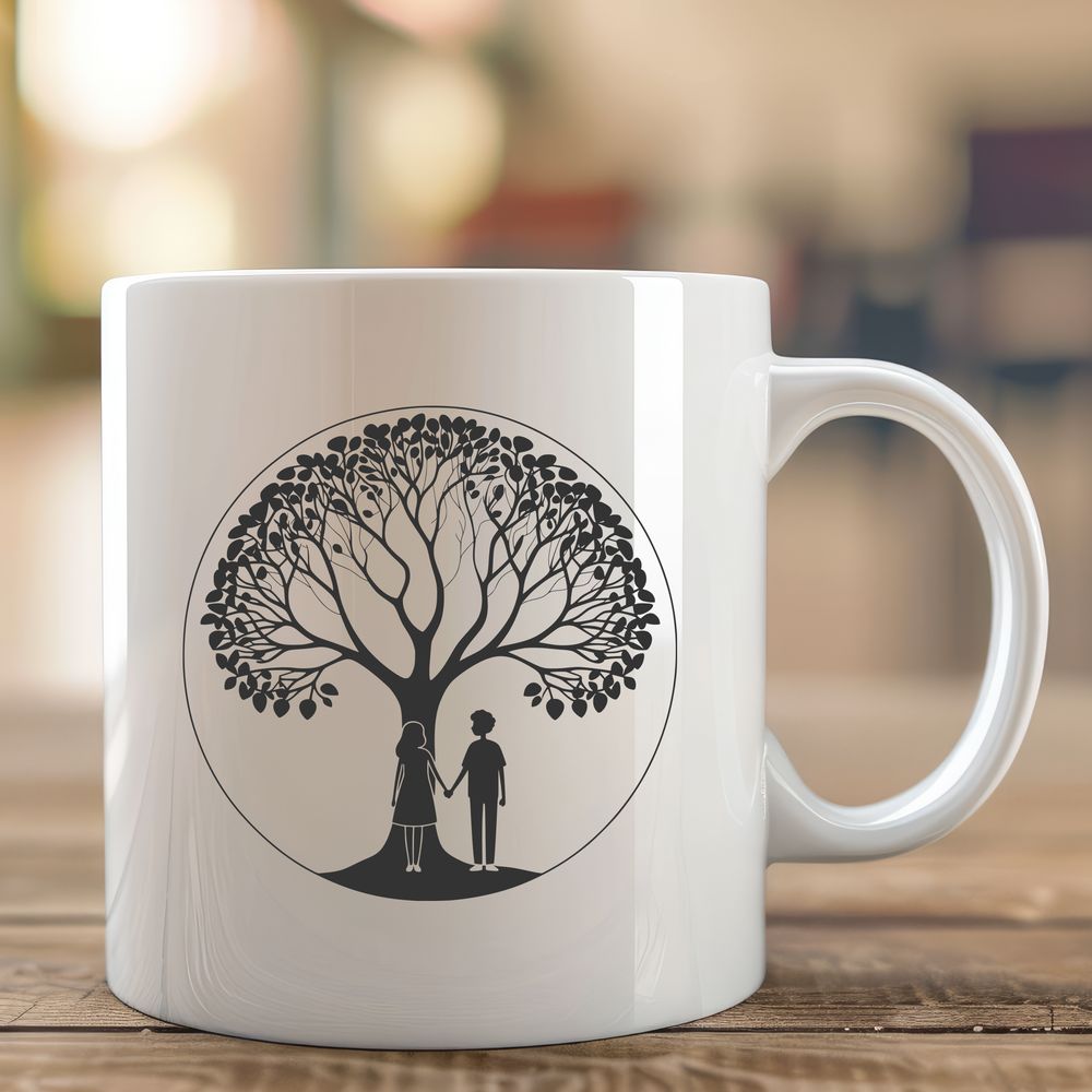 Intertwined Tree Silhouette A stylized illustration of two intertwined trees, symbolizing love and unity.
