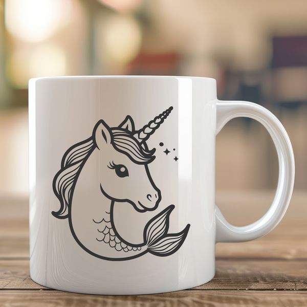Magical Marine Mammal Hybrid Illustration A mythical creature with the upper body of a mermaid and the lower body of a horse.