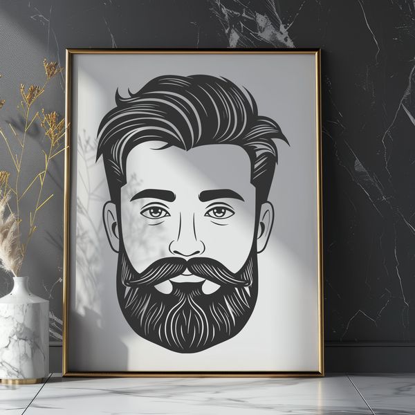 Bearded Man Line Drawing Vector Graphic A simple line drawing illustration of a male figure with a beard, suitable for vector graphics and digital cutting.