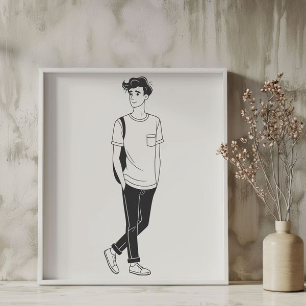 Simple Vector Man Figure A simple line art illustration of a male figure created using vector graphics.