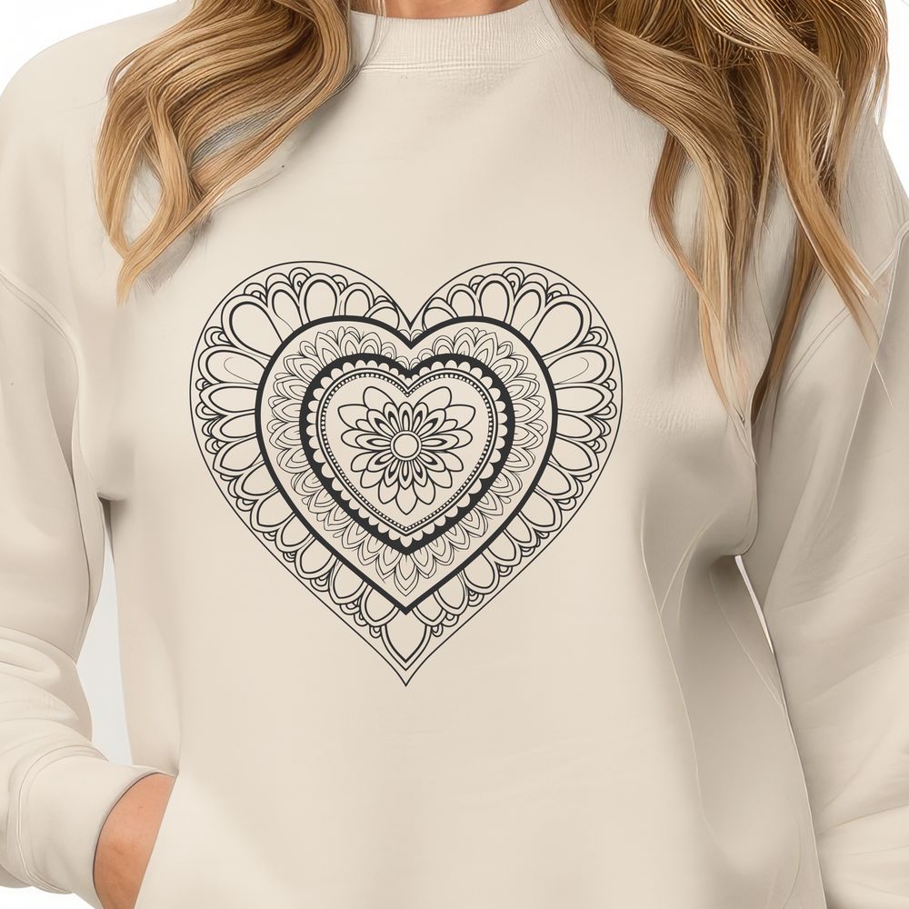 Unique Hand-Drawn Heart Illustration Vector design of a mandala heart, suitable for cutting machines and laser cutters.