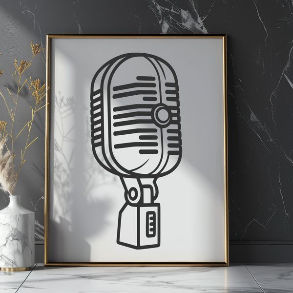 Microphone Clip Art Design A detailed illustration of a microphone, suitable for vector graphics and cutting machine designs.
