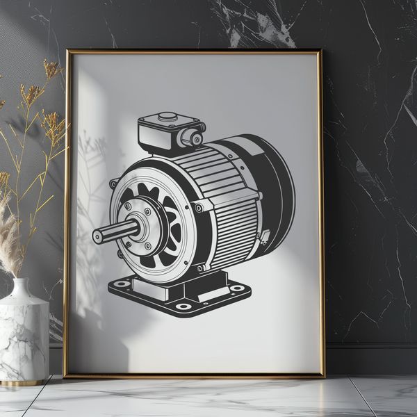 A detailed illustration of a modern electric motor with moving parts.