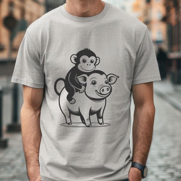 Whimsical Monkey Pig Animal Design A monkey-pig hybrid animal illustration in vector format.