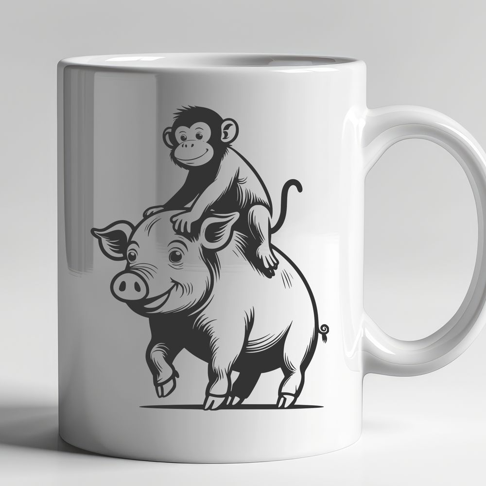 Whimsical Monkey Pig Illustration A digital illustration of a monkey-pig hybrid creature created as vector art.