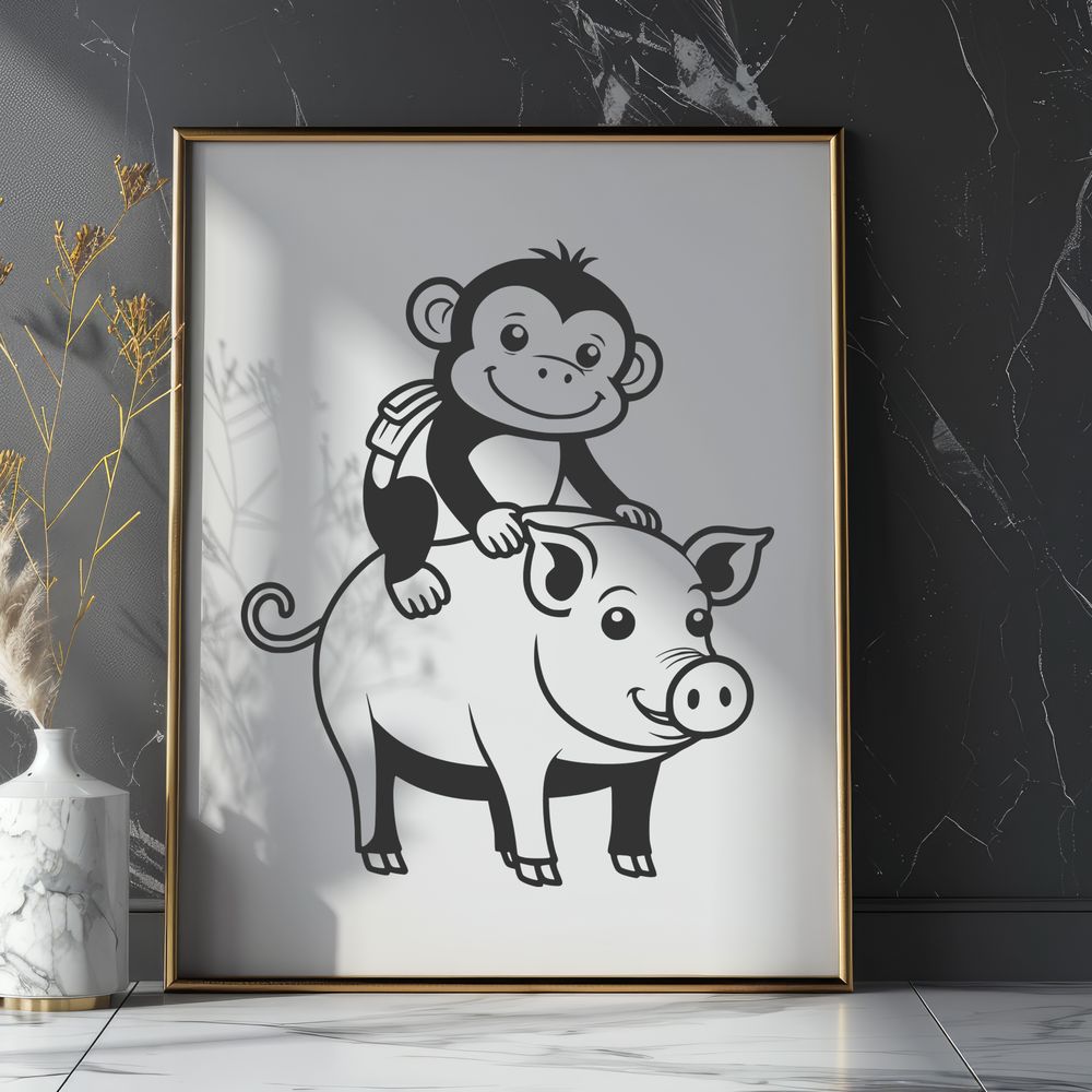 Cute Monkey Pig Vector Graphic An anthropomorphic pig with monkey features, designed as vector art.