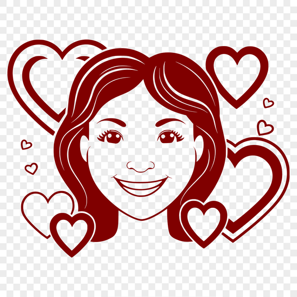 Beautiful Stylized Woman Illustration A stylized woman illustration with love hearts integrated into the design.