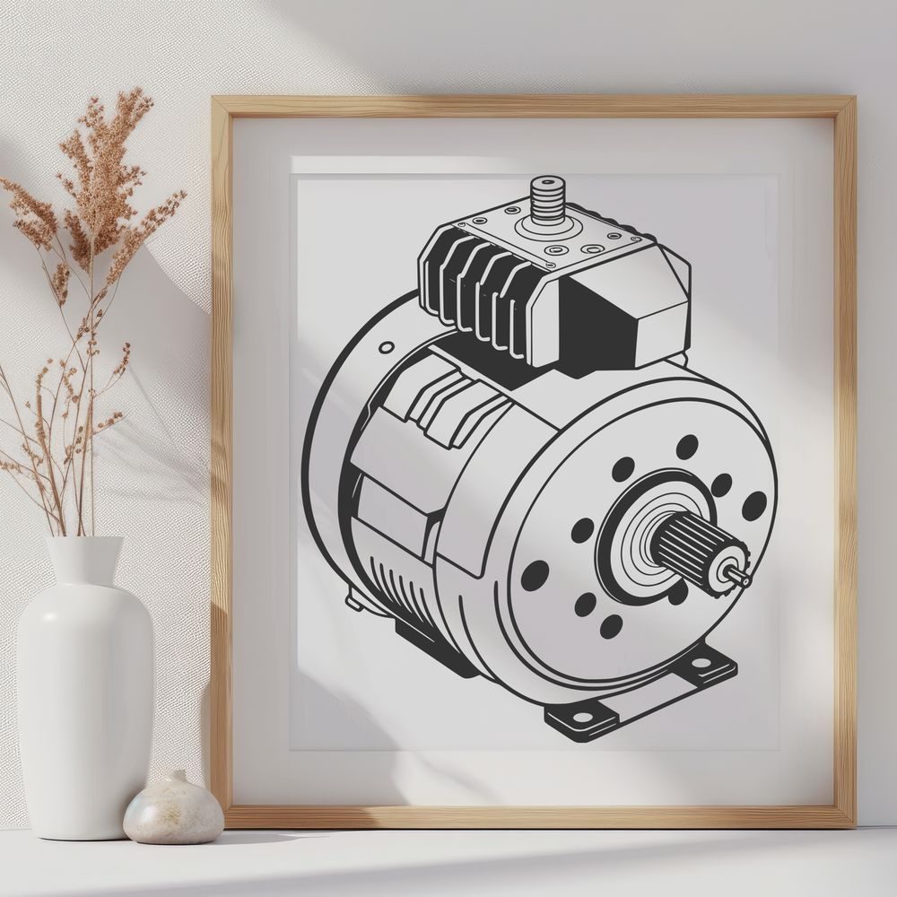 Mechanical Illustration Illustrative diagram of a motor with mechanical components.