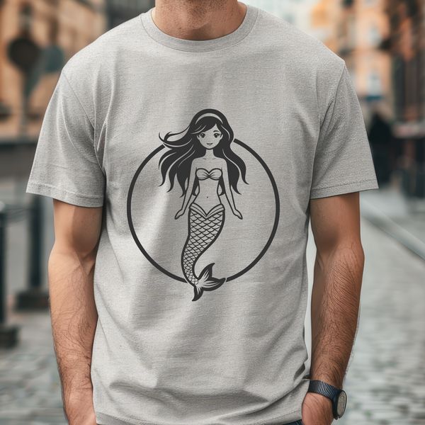 Mythical Sea Nymph in Vector Format A mythical sea creature with a fish tail and human upper body, designed as an SVG file.