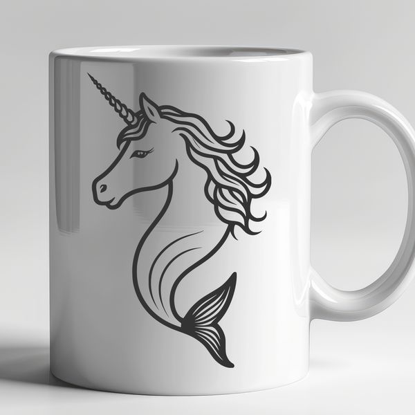 Enchanting Sea Unicorn Illustration A digital illustration of a mythical creature with the upper body of a mermaid and lower body of a unicorn.