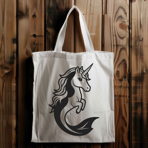 Stylized Mermaid Horse Vector Art A mythical creature with the upper body of a mermaid and lower body of a horse, depicted in a stylized vector design.