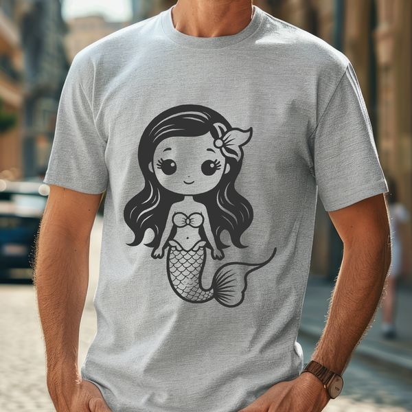 Enchanting Mermaid Silhouette An SVG vector graphic representation of a mermaid figure in a fantasy setting.