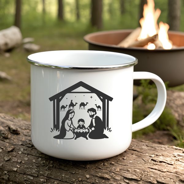 Illustrated SVG nativity scene featuring the Virgin Mary and the newborn Jesus.