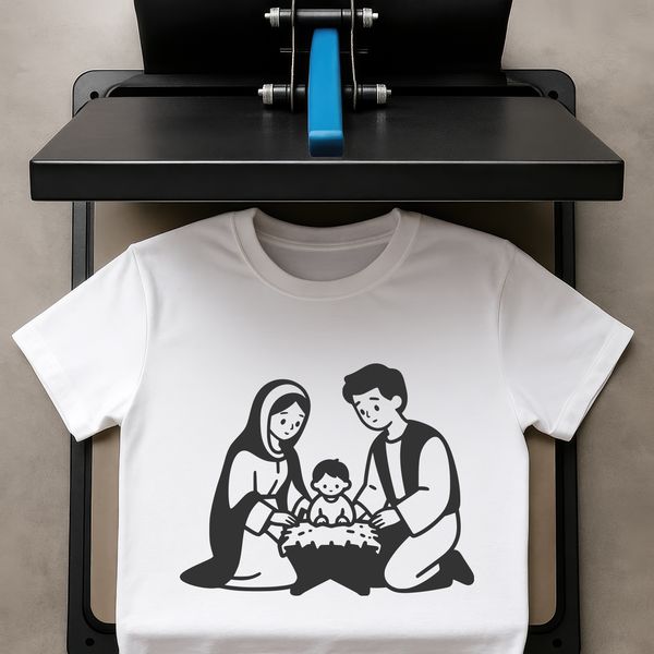 A traditional Christmas Nativity scene depicted in a simple SVG design.
