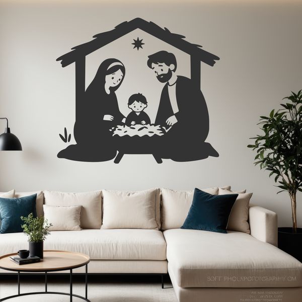 A traditional Nativity scene illustration in vector format.