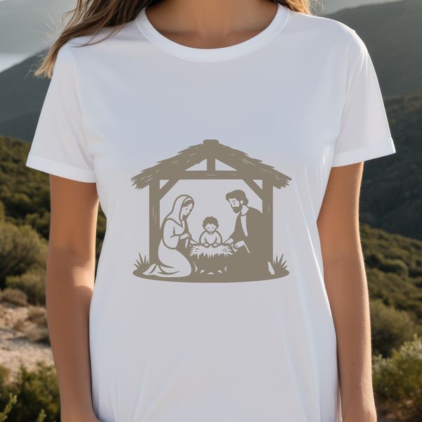 A traditional Nativity scene featuring the Holy Family, suitable for Christmas decorations or personal use.