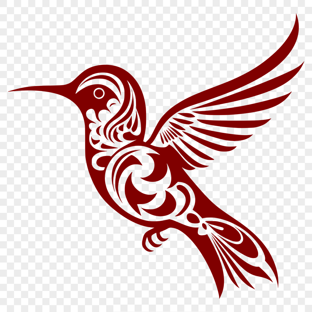 Ornate Flying Bird Vector Drawing