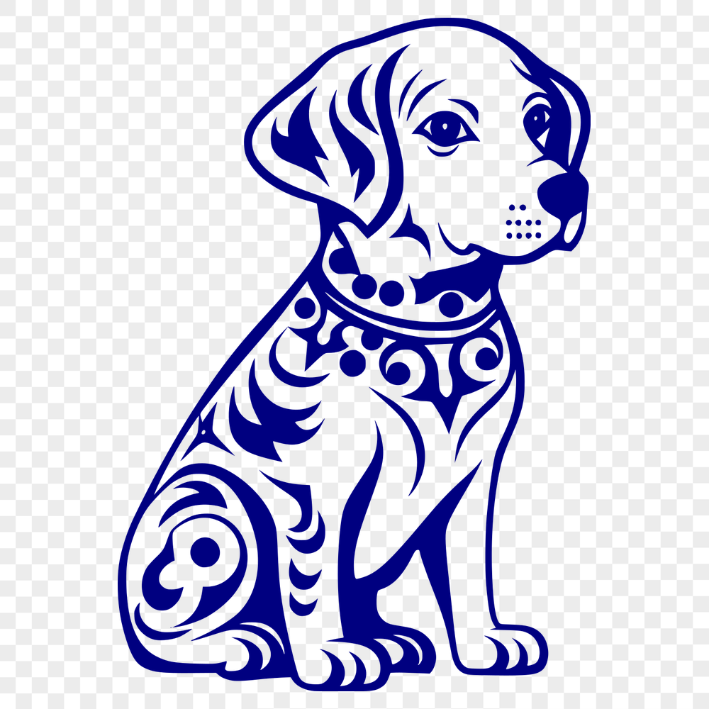 Ornate Sitting Dog Vector Art