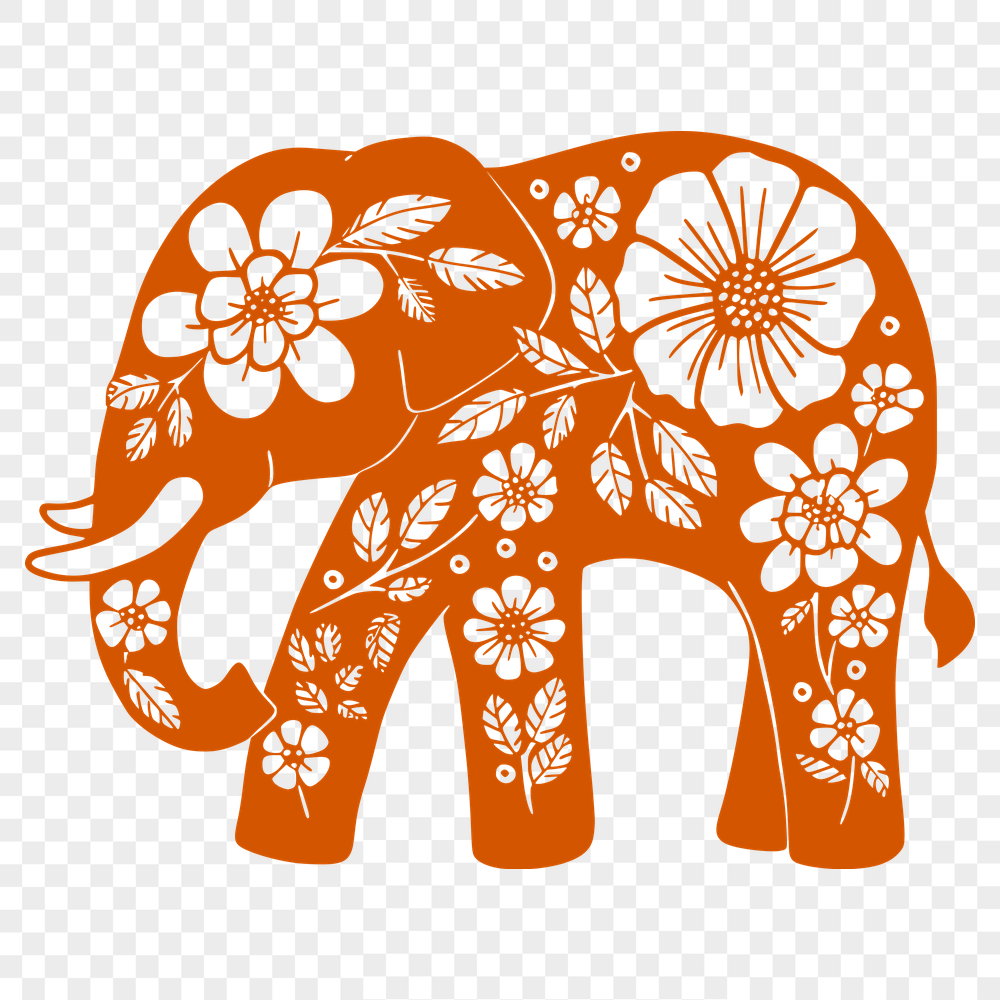 Floral Elephant SVG, PNG, PDF And DXF Files