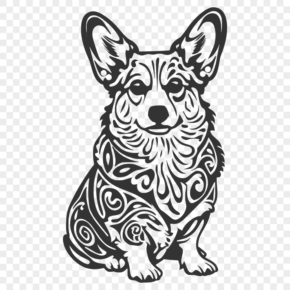 Ornate Sitting Welsh Corgi - SVG