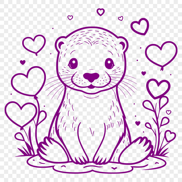 Playful Otter with Love Hearts Vector illustration of a playful otter surrounded by love hearts.