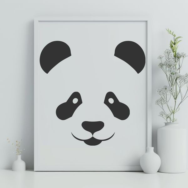 Panda Silhouette in Black and White A black and white illustration of a giant panda bear sitting on a tree stump.
