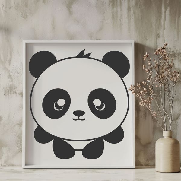 Close-up illustration of a panda's face with distinctive black and white markings.