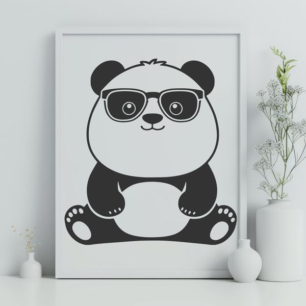 Playful Panda in Shades A black and white panda bear wearing trendy sunglasses in a playful pose.
