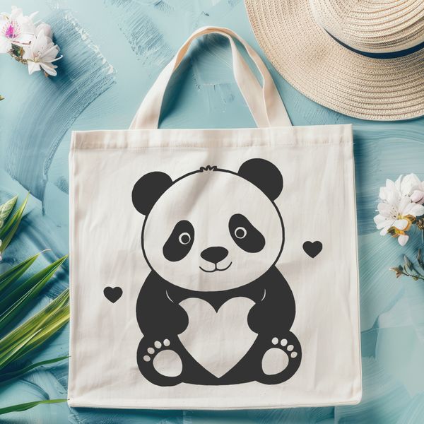 Beautiful Panda Vector Art A black and white illustration of a panda, suitable for vector design and cutting machine projects.