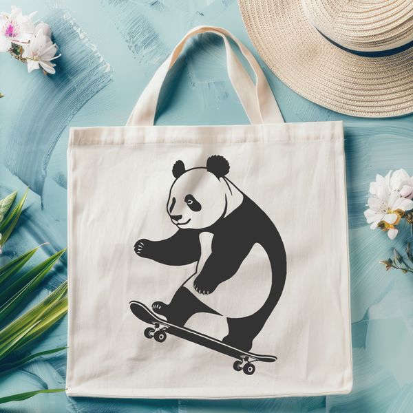 Cute Panda on a Skateboard SVG Design A vector graphic design featuring a cute panda animal on a skateboard.