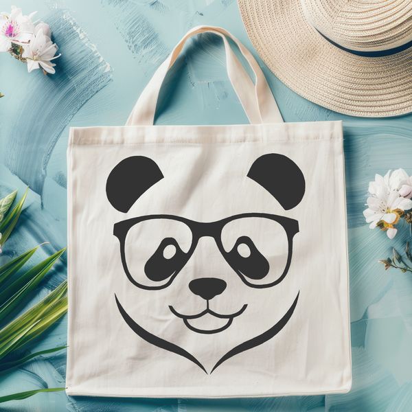 Cuddly Panda Silhouette Illustrated panda wearing glasses, a playful animal design.