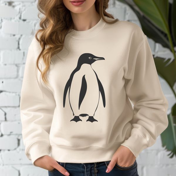 Black and White Penguin Graphic A black and white penguin standing on the ice with flippers outstretched.